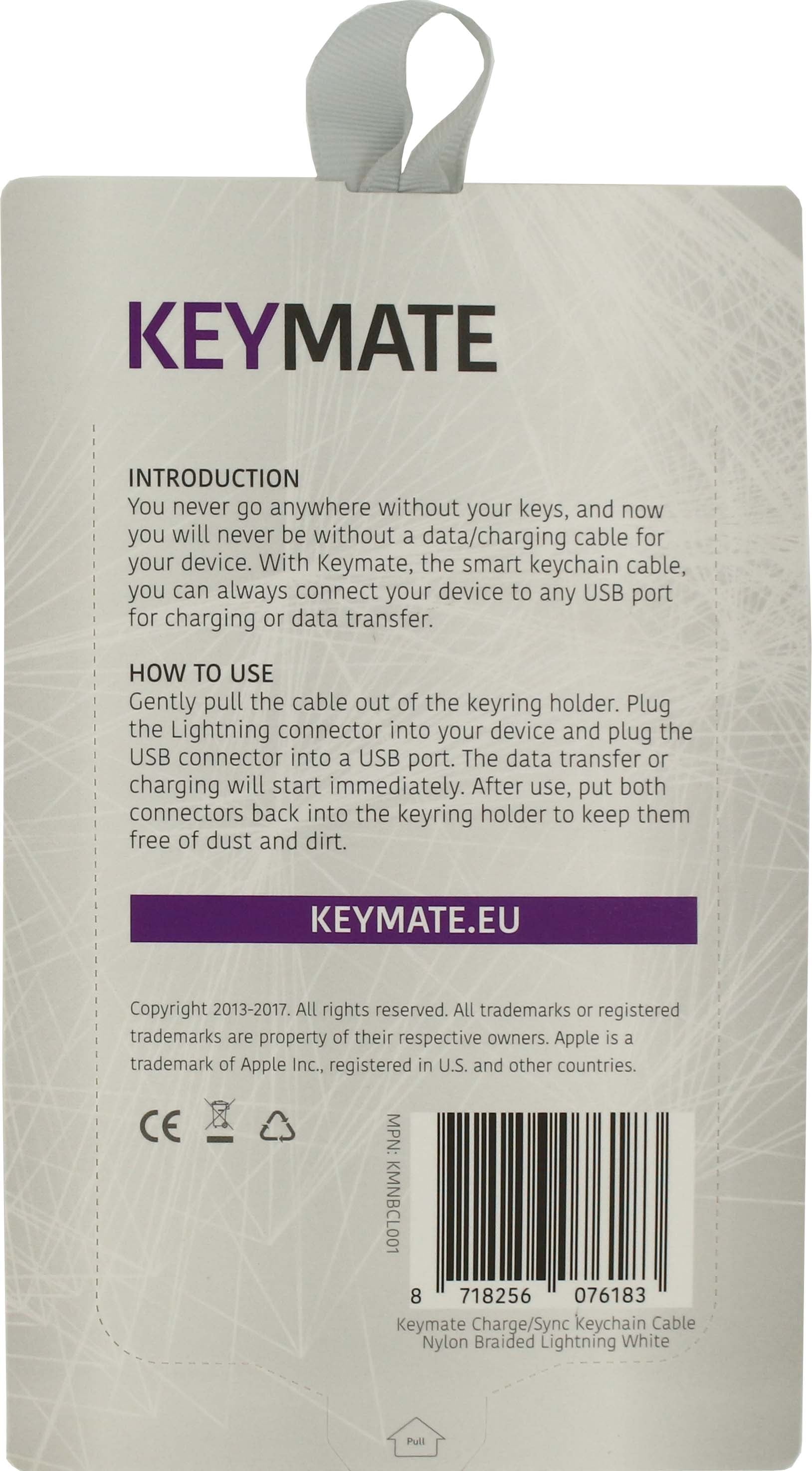 Keymate Charge/Sync Keychain Cable Nylon Braided Lightning White