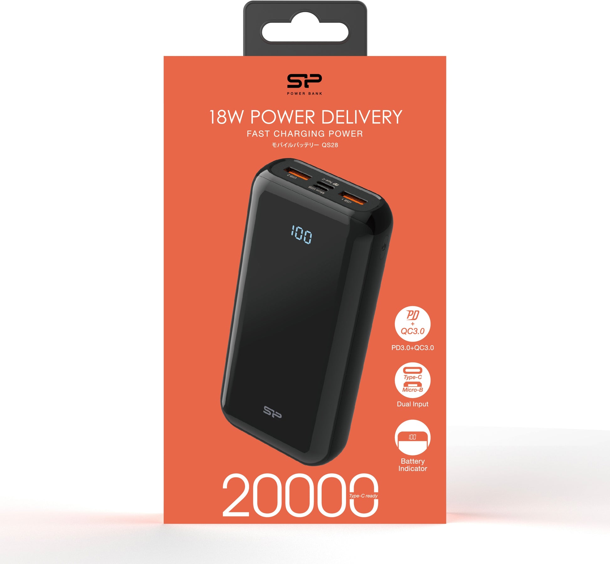 Silicon Power Qs28 Fast Charging 18W Pd Powerbank 20000 Mah Black