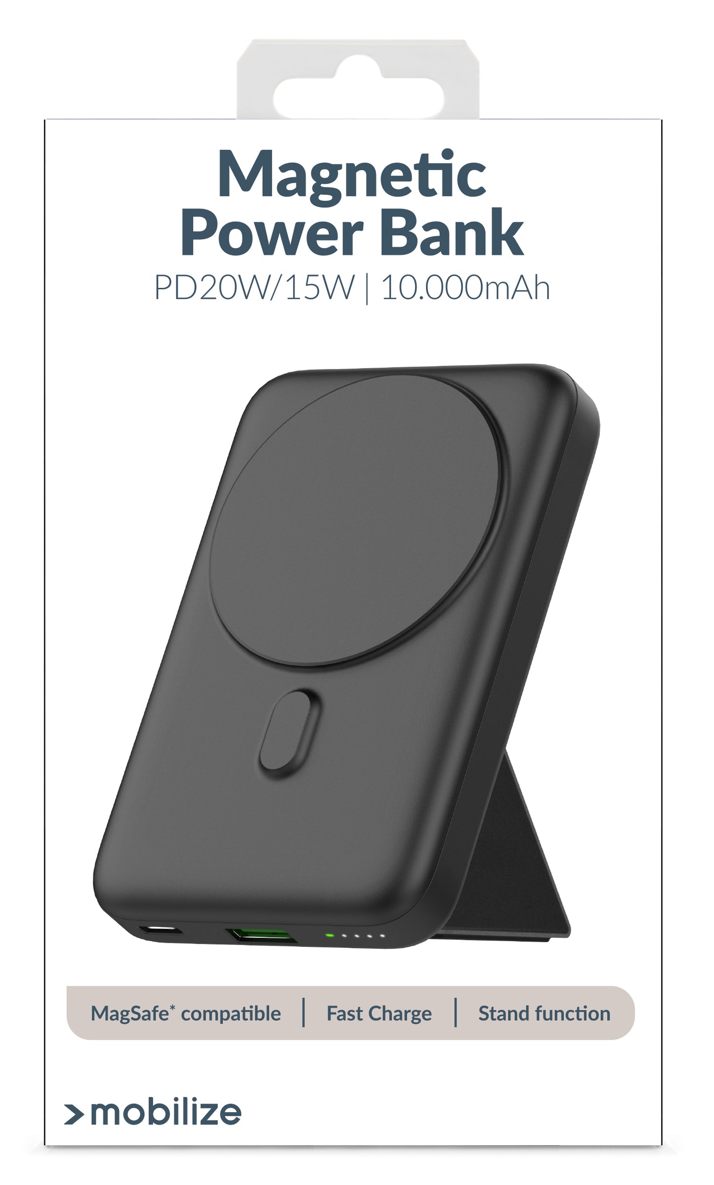 Mobilize Magnetic Wireless Magsafe Compatible Pd Stand Power Bank 10000Mah 15W Black