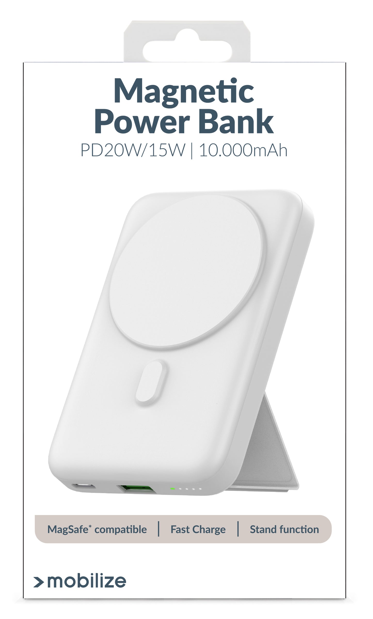 Mobilize Magnetic Wireless Magsafe Compatible Pd Stand Power Bank 10000Mah 15W White