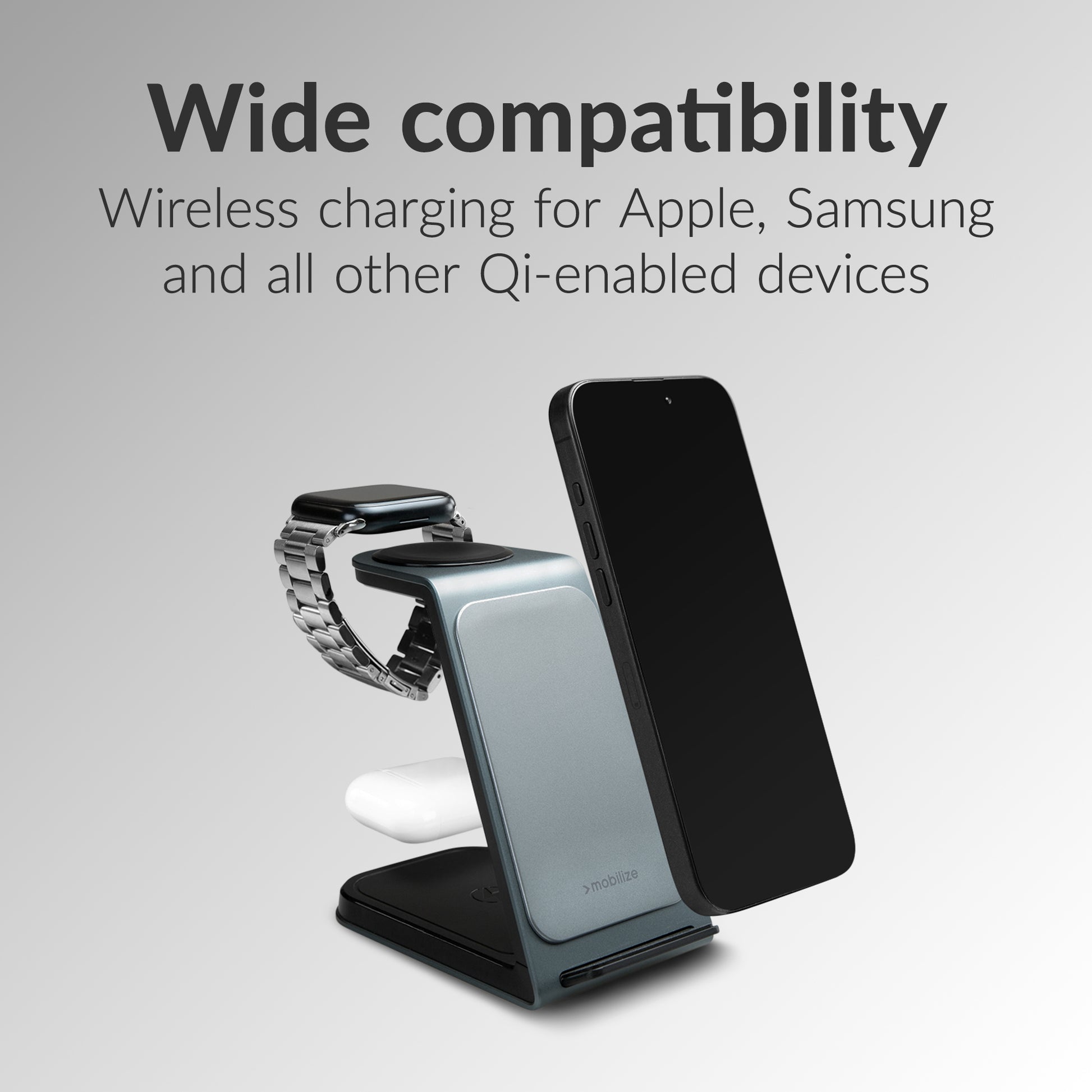 Mobilize 3In1 Aluminium Wireless Charger Station 15W
