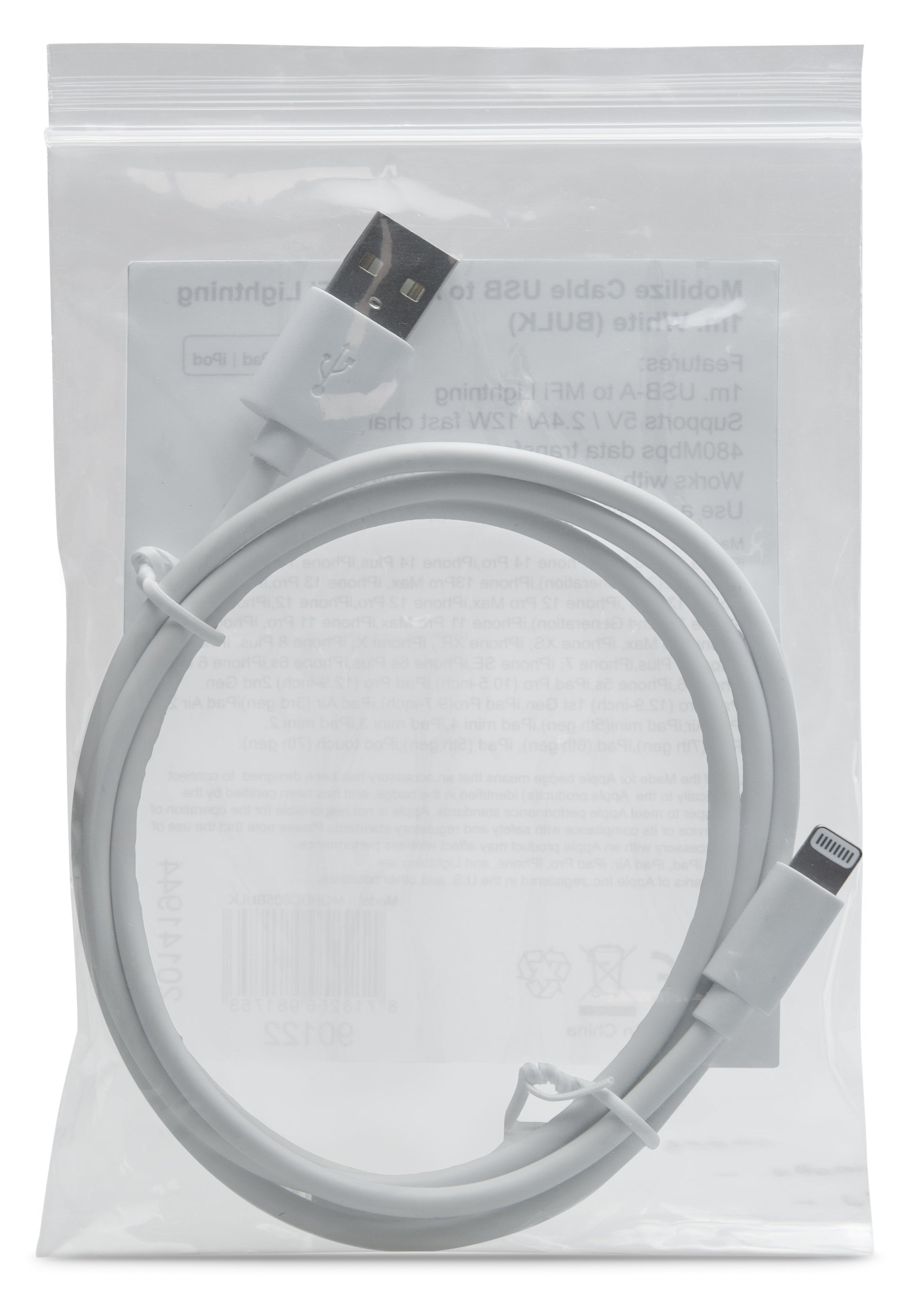 Mobilize Bulk Mobilize Cable Usb To Apple Mfi Lightning 1M. 12W White (Bulk)